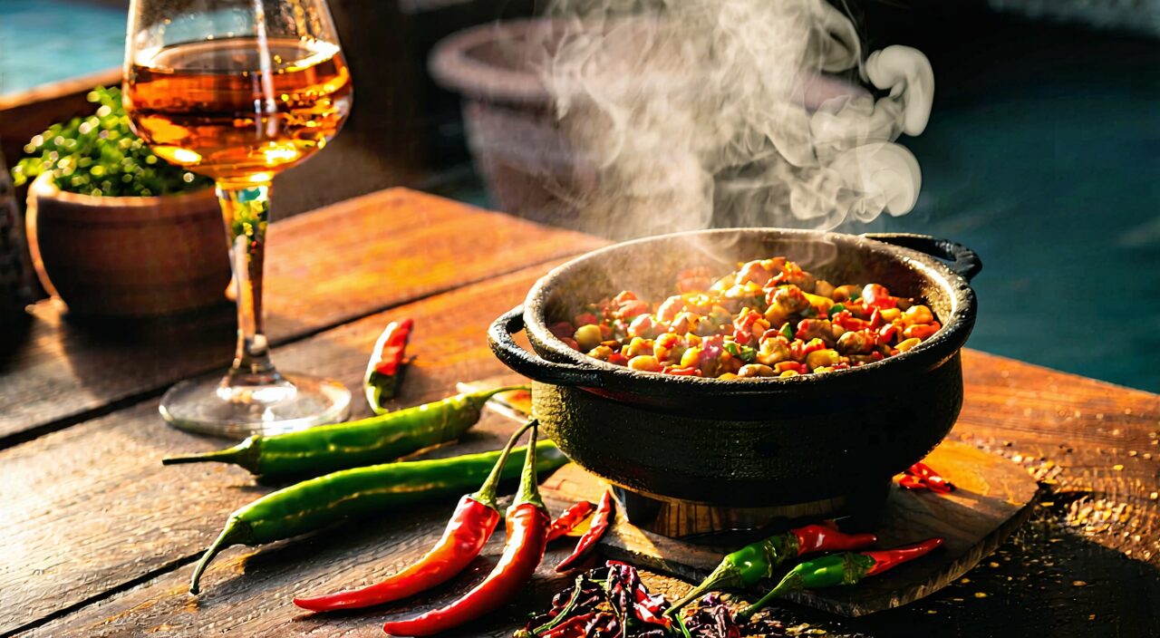 辛辣食物与烈酒,象征胃热型反酸的常见诱因