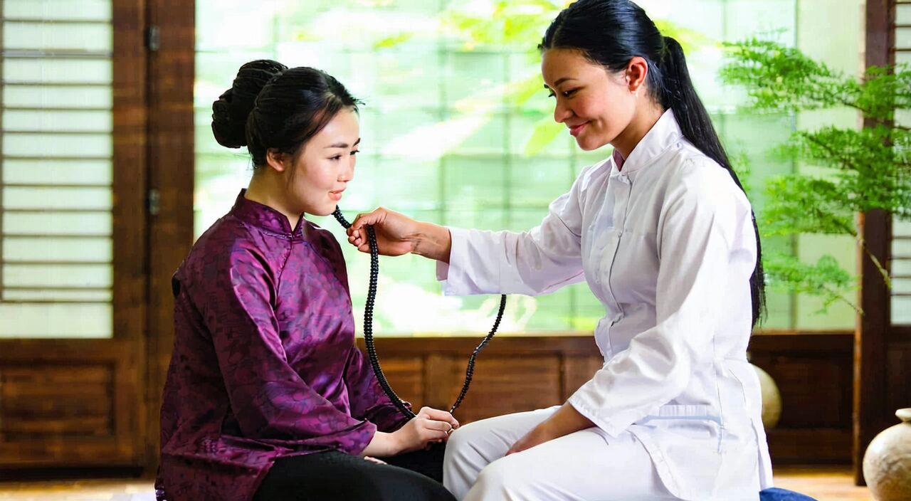 中医师正在为患者诊脉