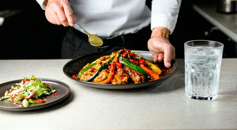 胃热炽盛型肥胖封面图:一个人面对辛辣食物与清淡食物,表现饮食选择