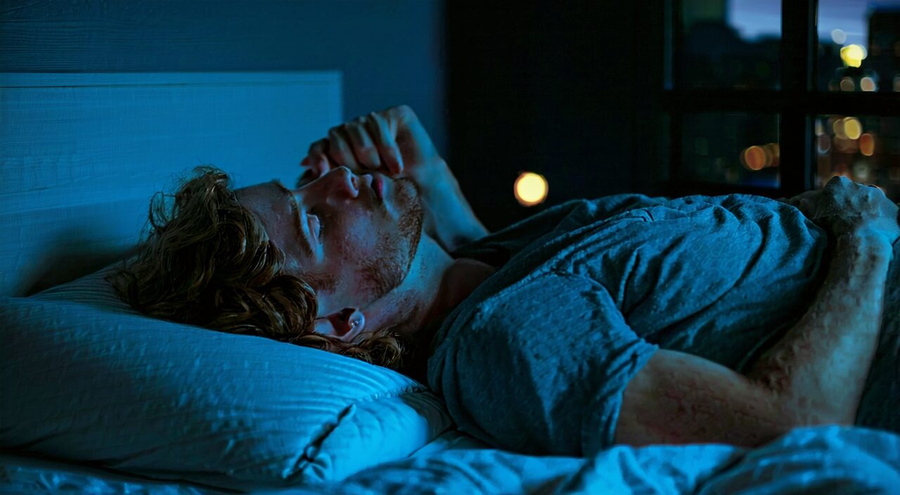夜晚卧床、思绪纷扰的人,体现虚烦难眠的典型状态。
