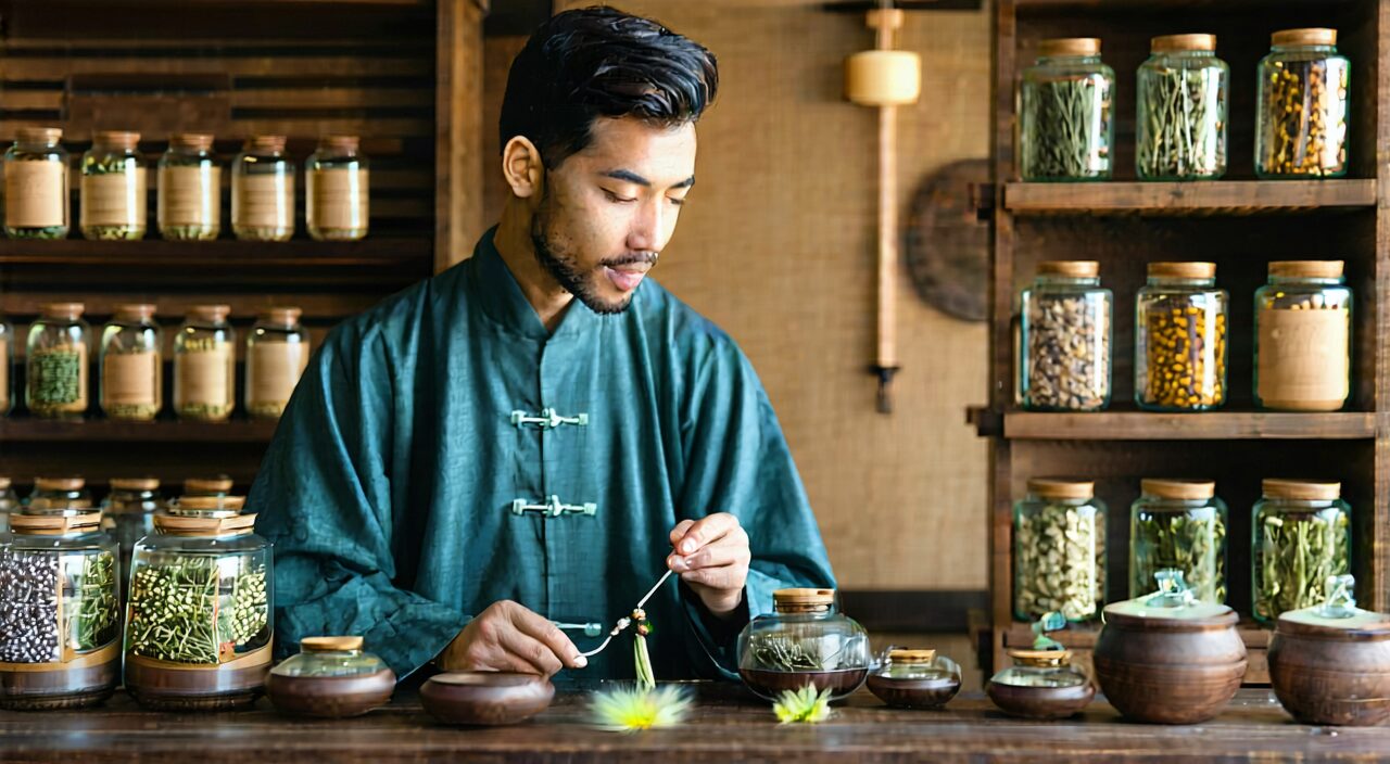 中医师在诊室里为患者看舌象,体现辨证论治的个体化思路