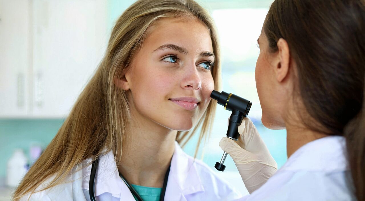 Doctor examining a patient's throat to rule out organic lesions