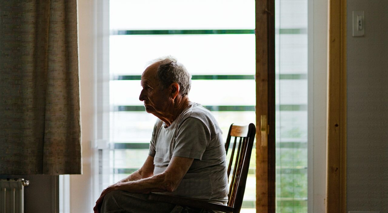 Illustration of a middle-aged or elderly person with qi deficiency fatigue and a lusterless complexion
