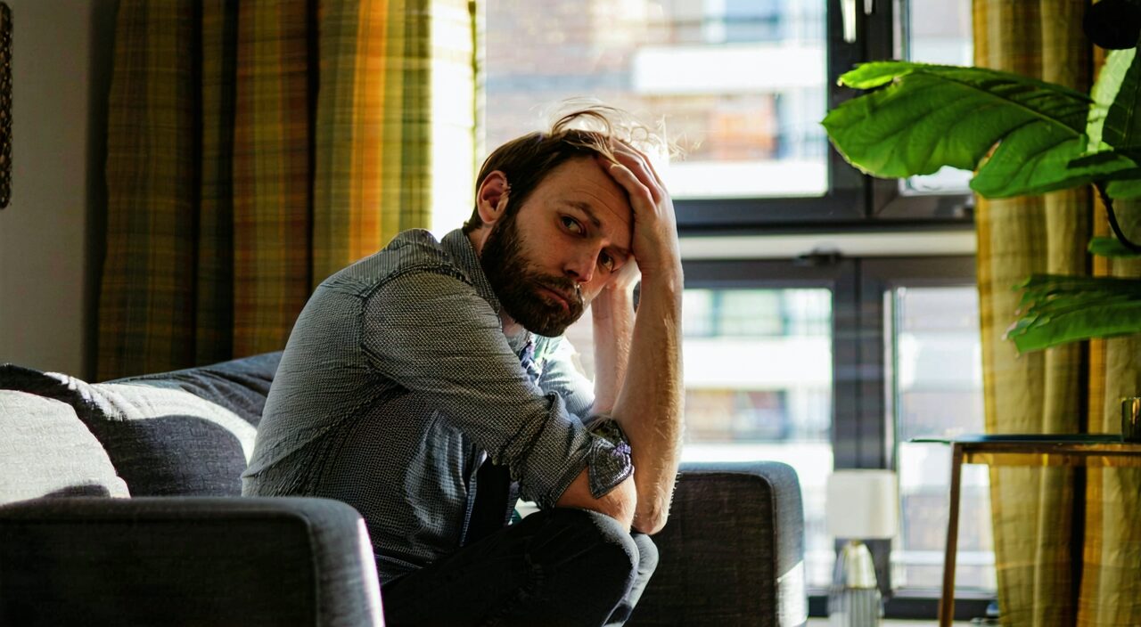 Modern person scene with fatigue and weakness