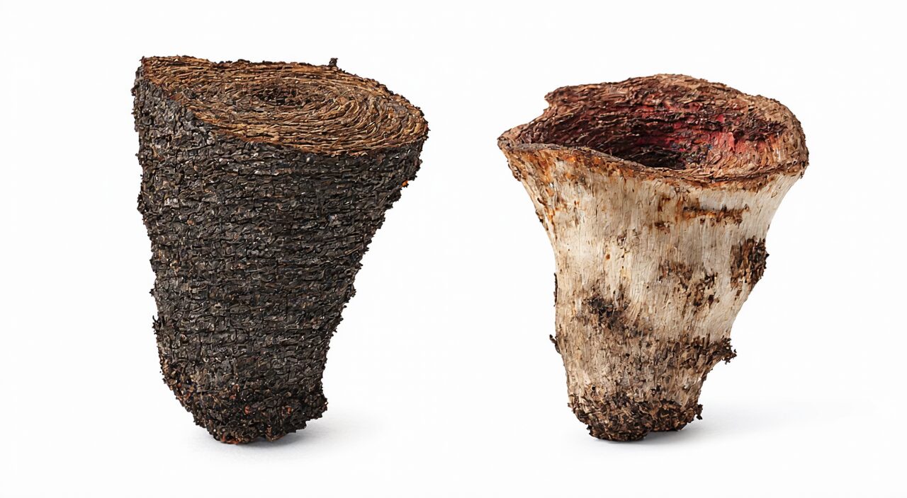 The root of Bei Chai Hu is thicker and dark brown; Nan Chai Hu root is thinner, reddish-brown, with ring-like markings near the root head.