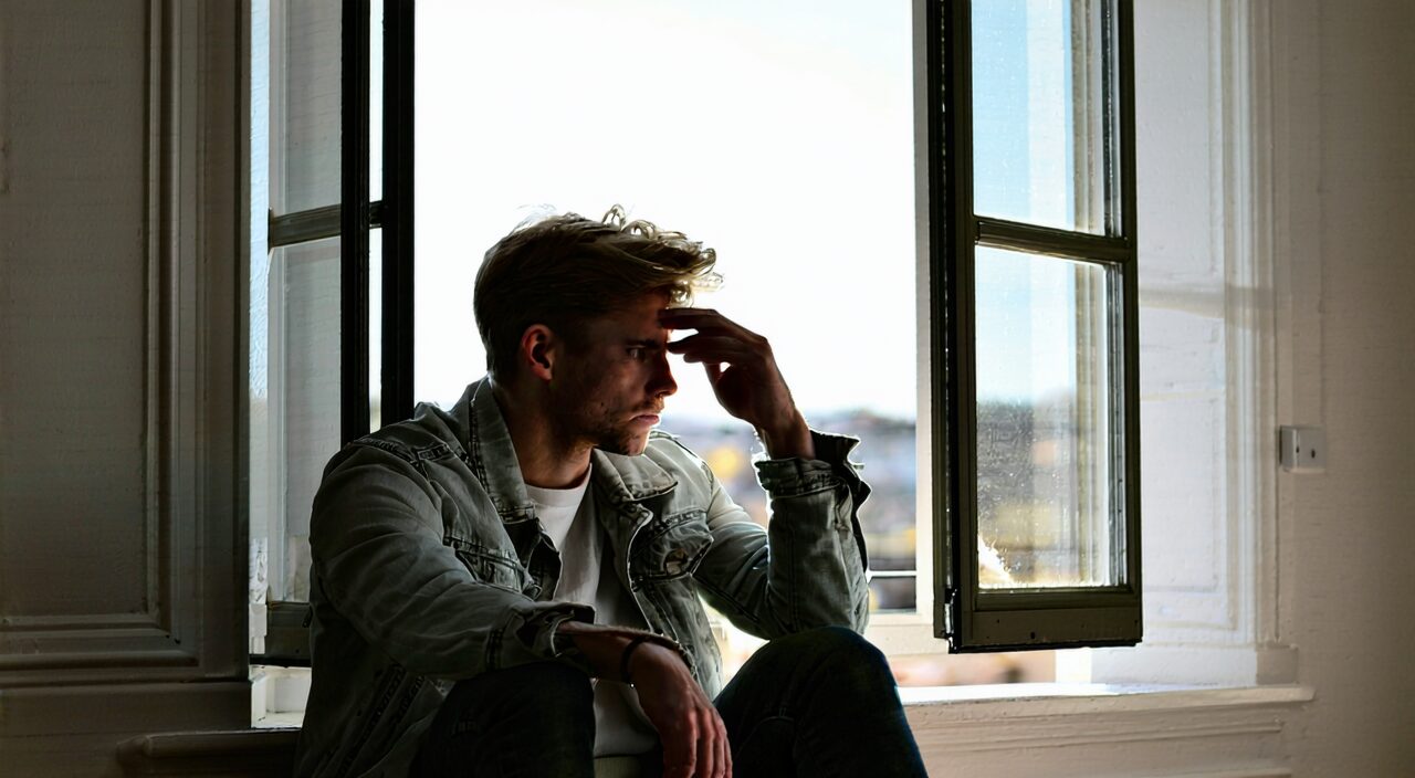 Person with headache and discomfort after catching wind