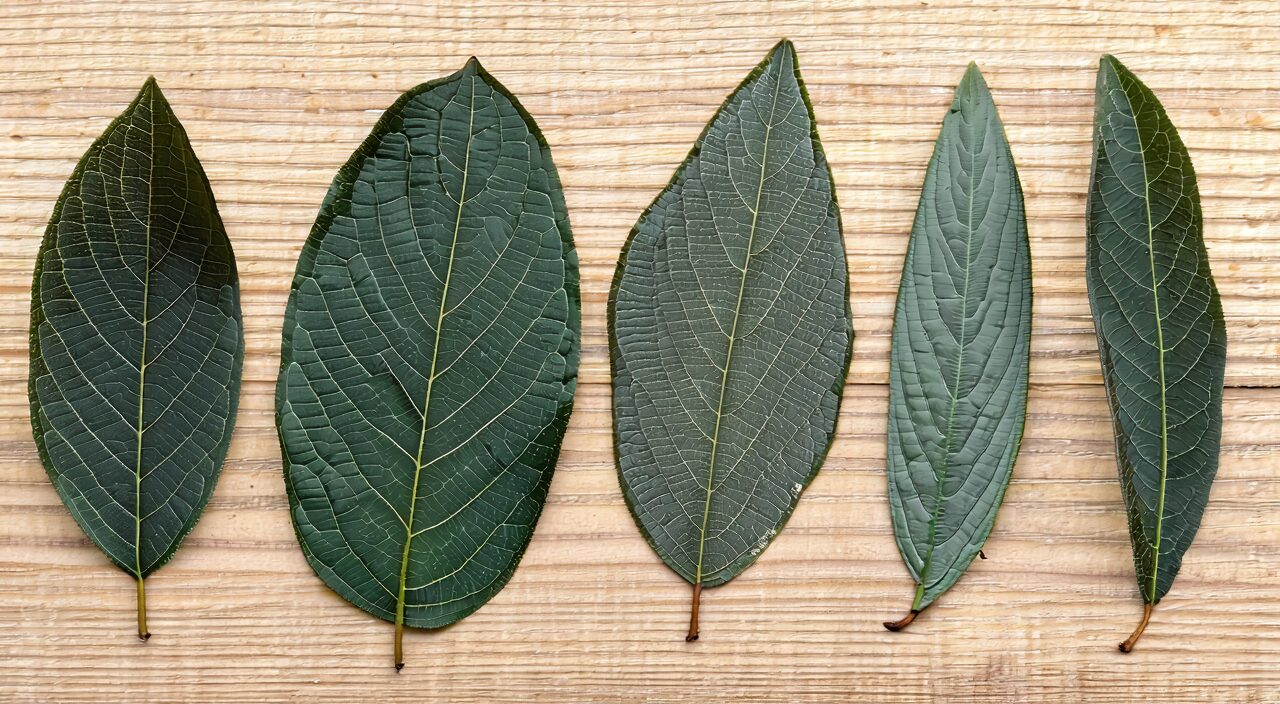 不同大小的大青叶叶片展示辨认特征
