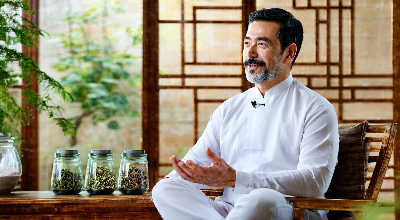 A TCM practitioner communicating with a client in a consultation room, emphasizing individualized pattern differentiation and cautious use