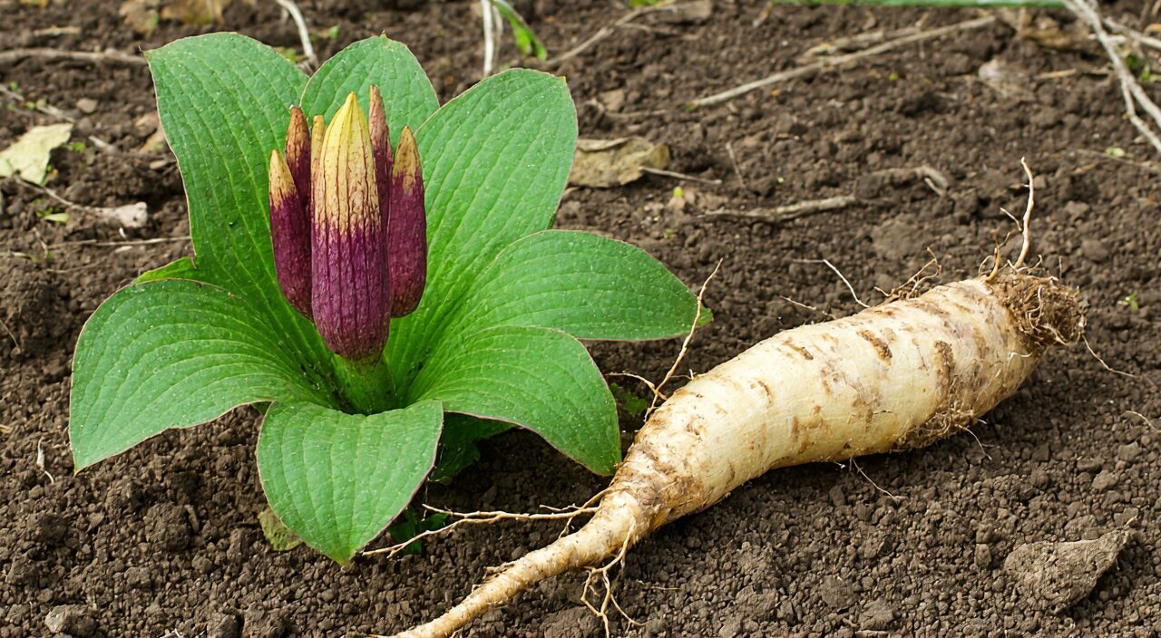 Rehmannia plant and fresh tuberous root