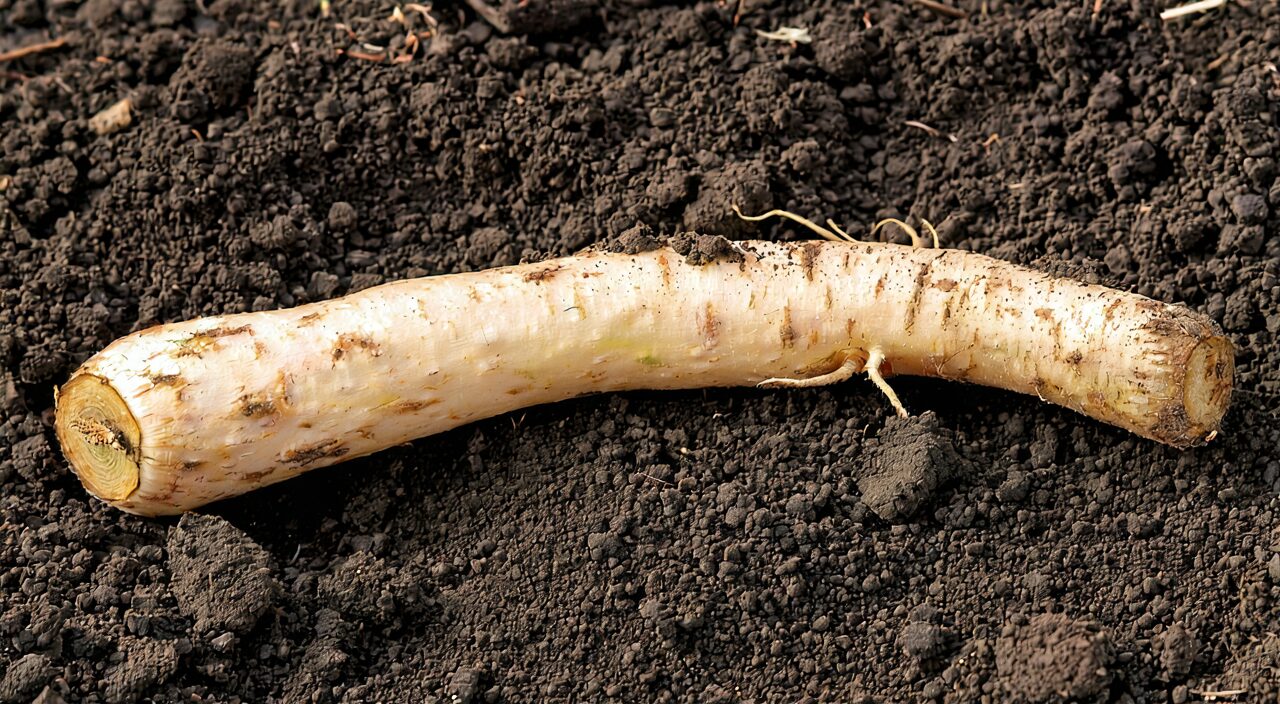 Close-up of fresh rehmannia tuberous root