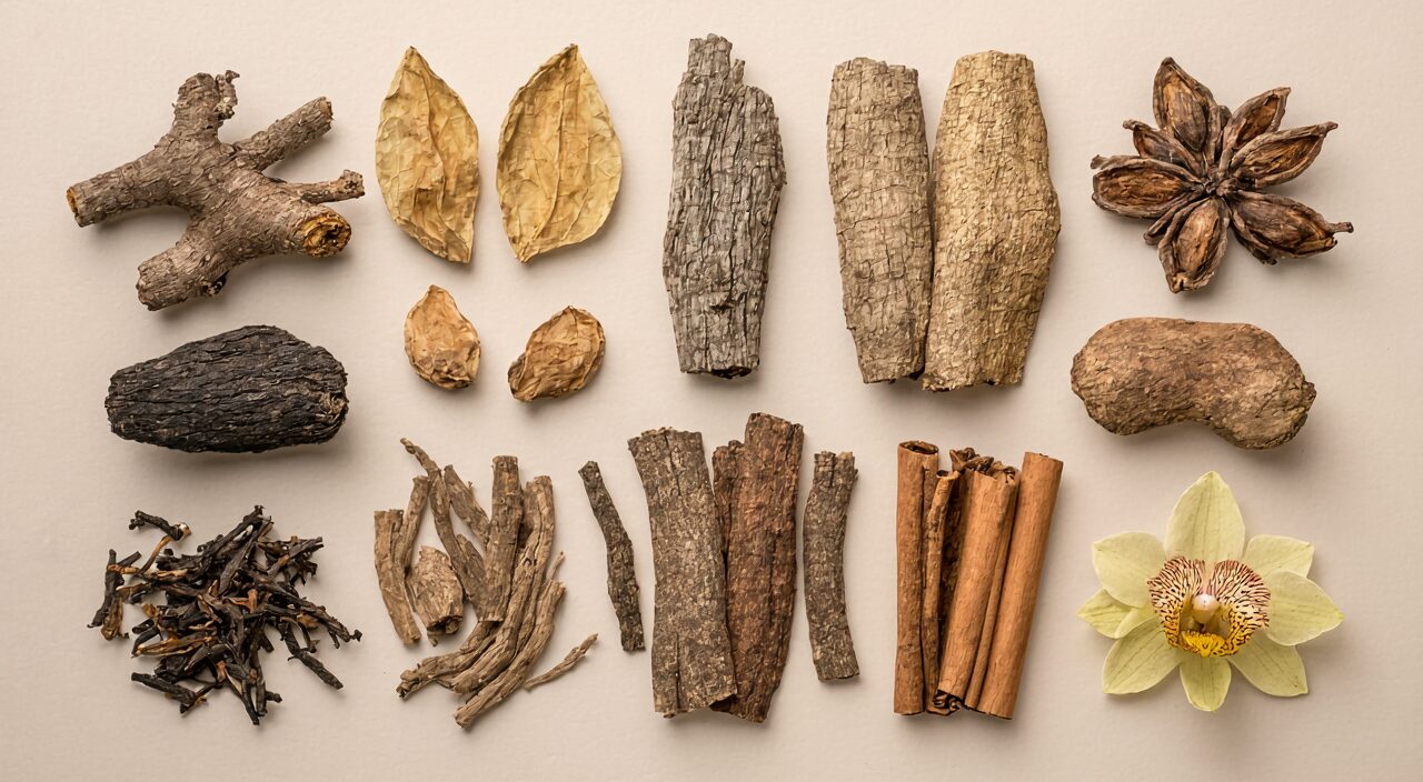 A flat layout of commonly used medicinal ingredients in Di Huang Yin Zi