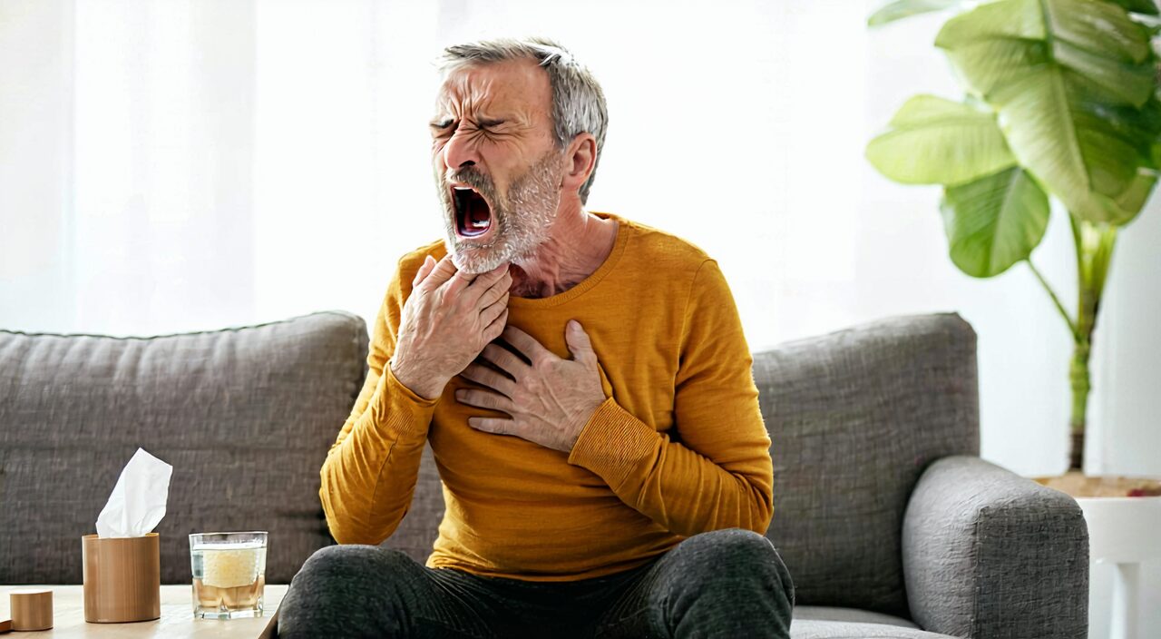 A scene illustrating phlegm-heat cough and asthma symptoms