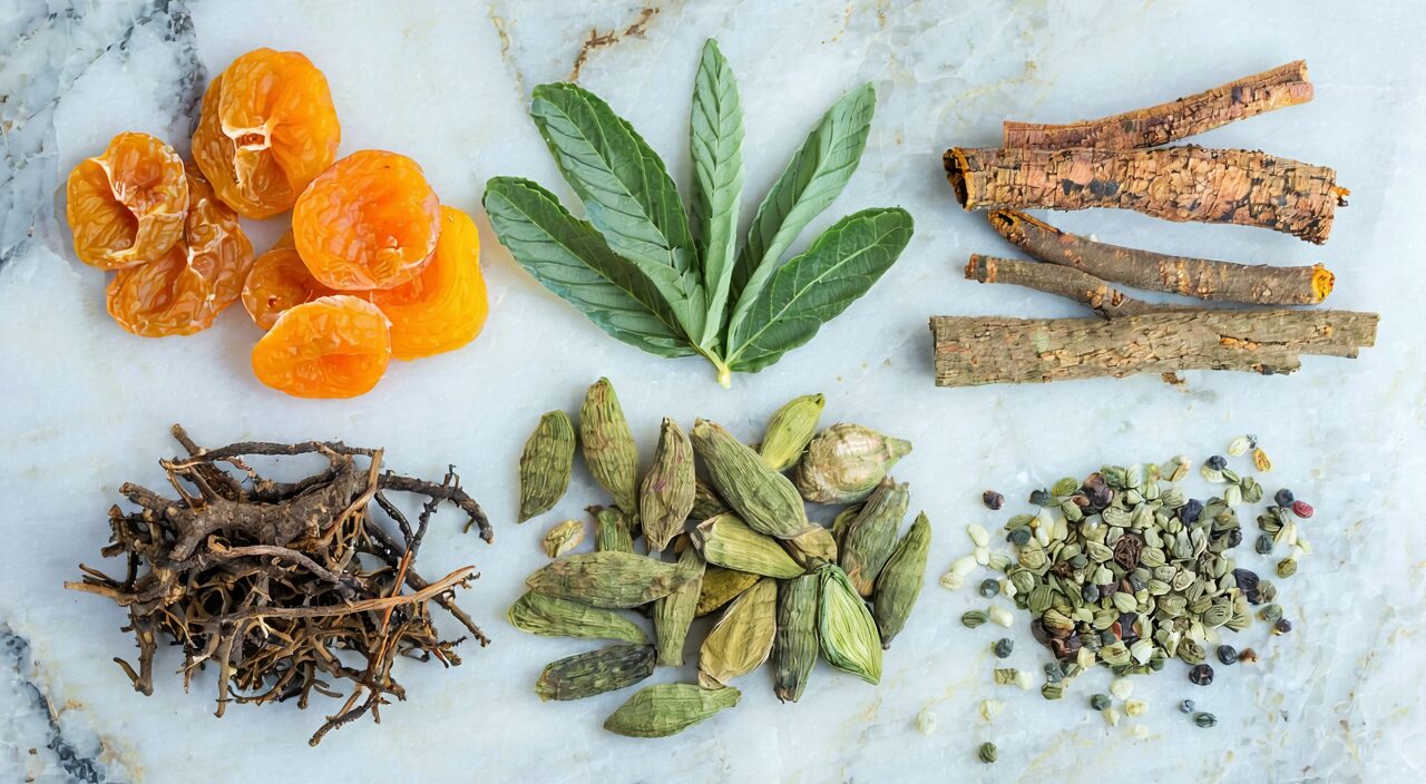 Display of the main herbal components of Duhuo Jisheng Tang