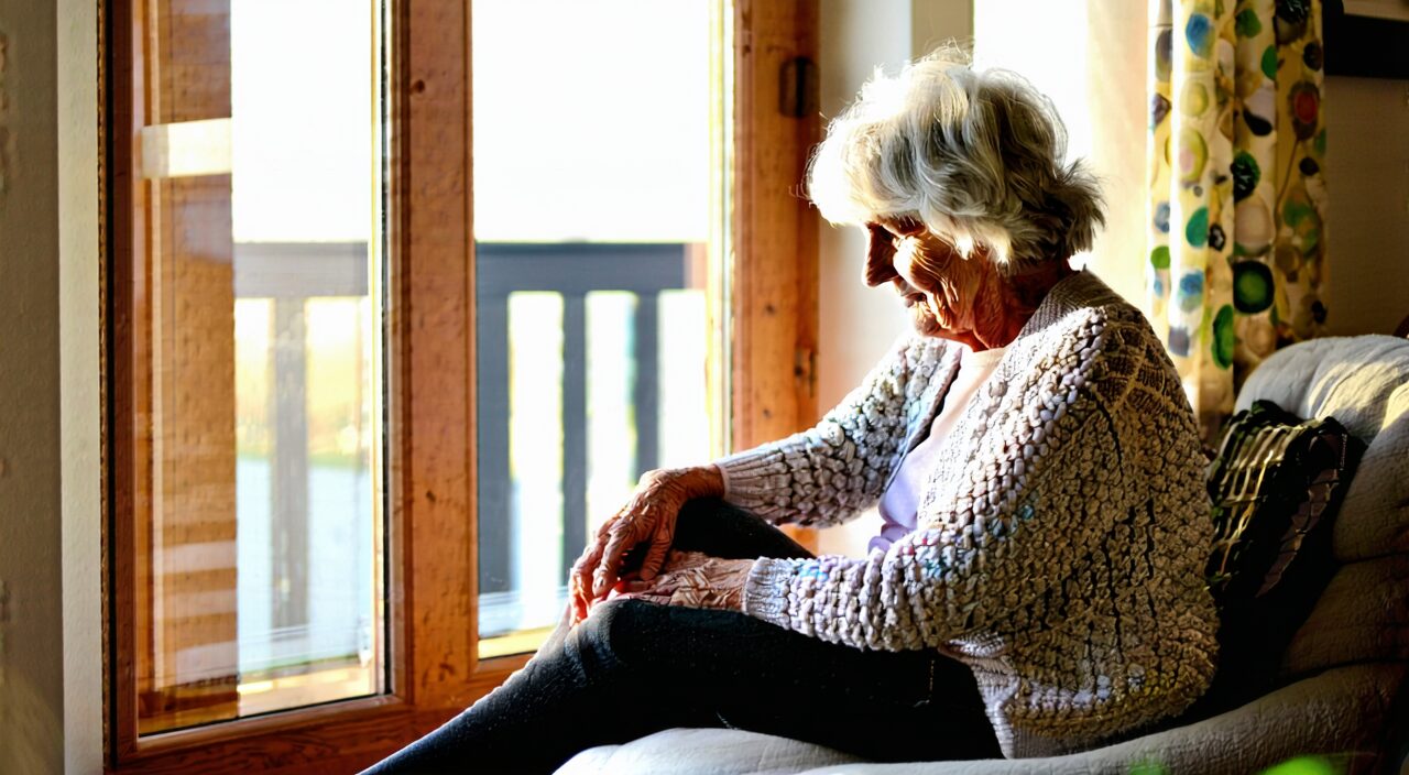An elderly person with knee discomfort, reflecting a scenario of chronic cold-deficiency bi