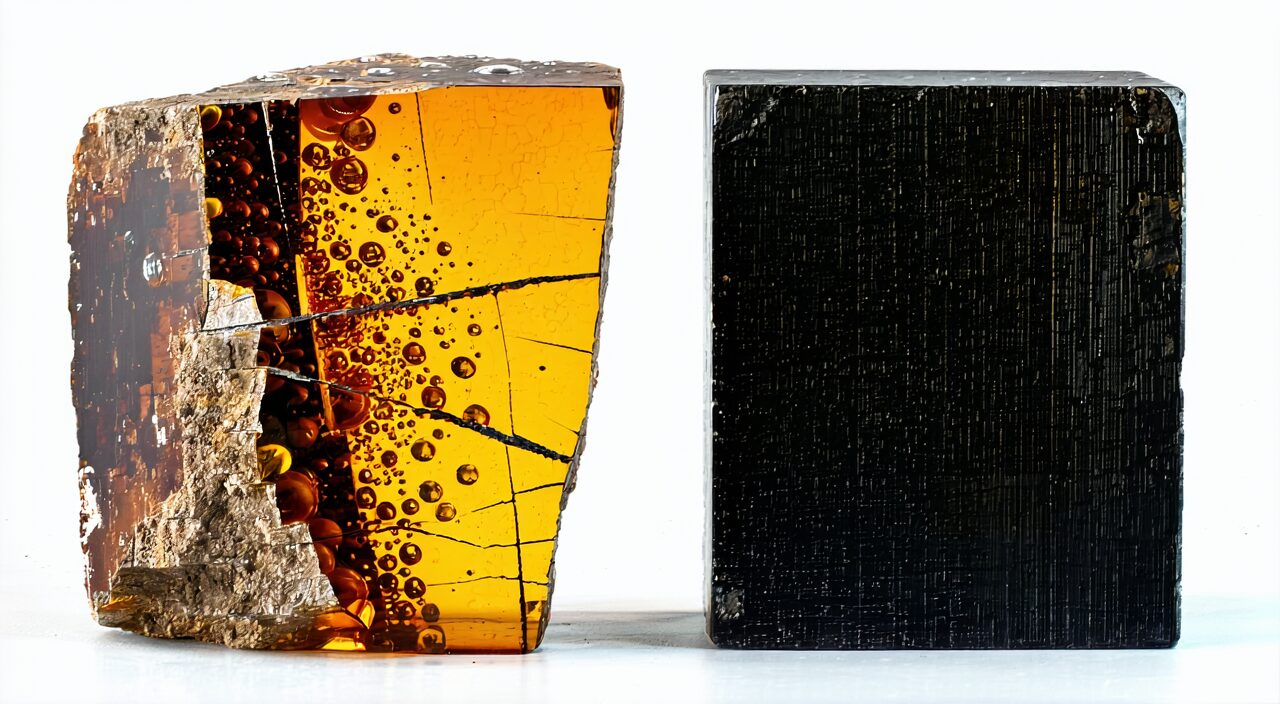 Close-up of Ejiao cross-section, showing smooth semi-transparent fracture and gelatin block shape