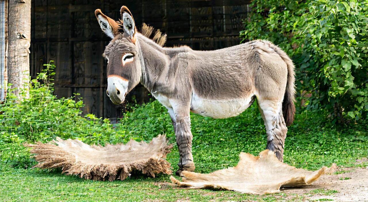 Diagram showing whole donkey hide as the source of Ejiao's medicinal part