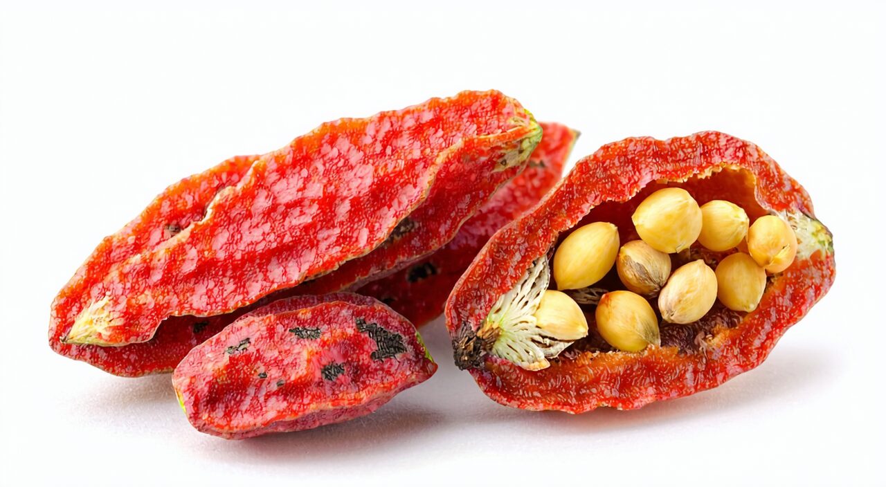 枸杞子外观特写,可见果皮皱缩与种子