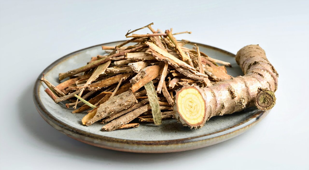 Dried astragalus roots and decoction pieces, indicating the root as the medicinal part