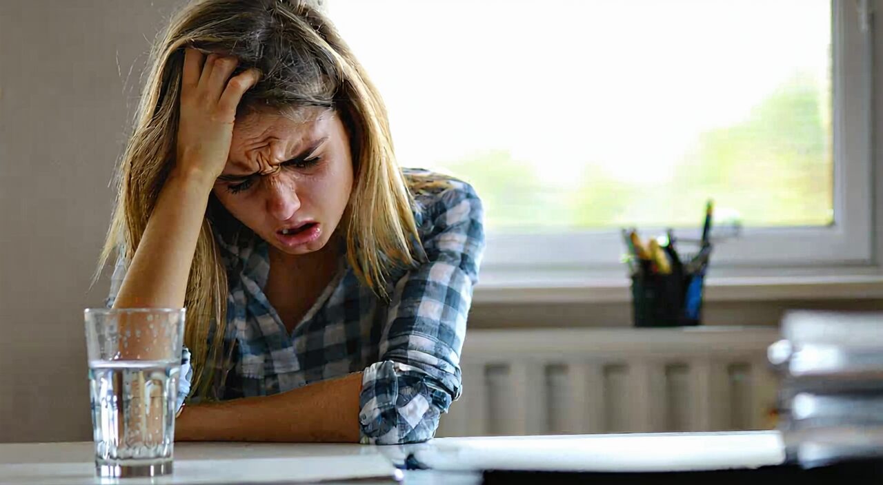 A woman experiencing stress and irritability, suitable for depicting liver depression transforming into fire