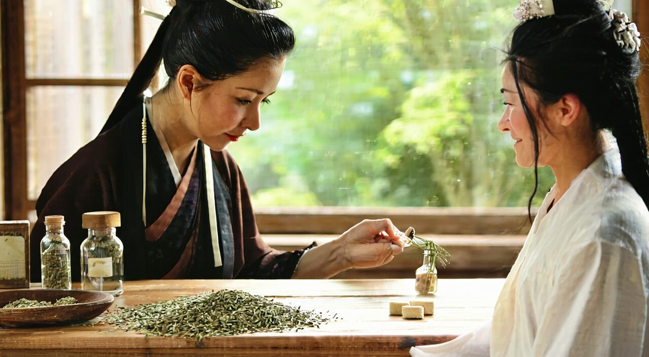 TCM practitioner performing pulse diagnosis for a patient, reflecting the process of TCM pattern differentiation