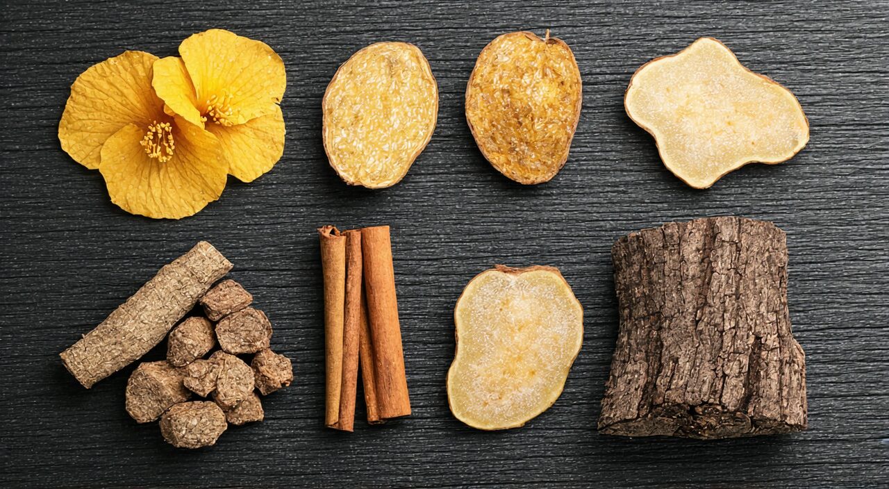 Display of the classic ingredient herbs of Jinkui Shenqi Wan