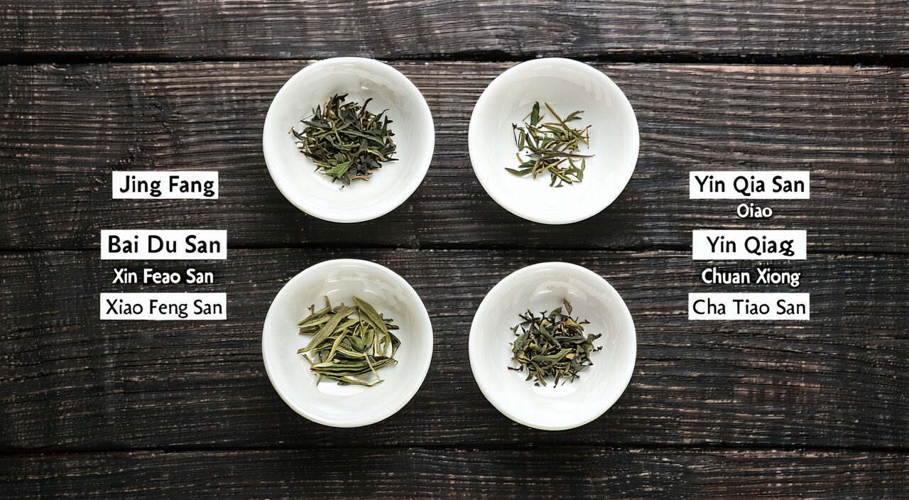 代表四种含荆芥方剂的药材
