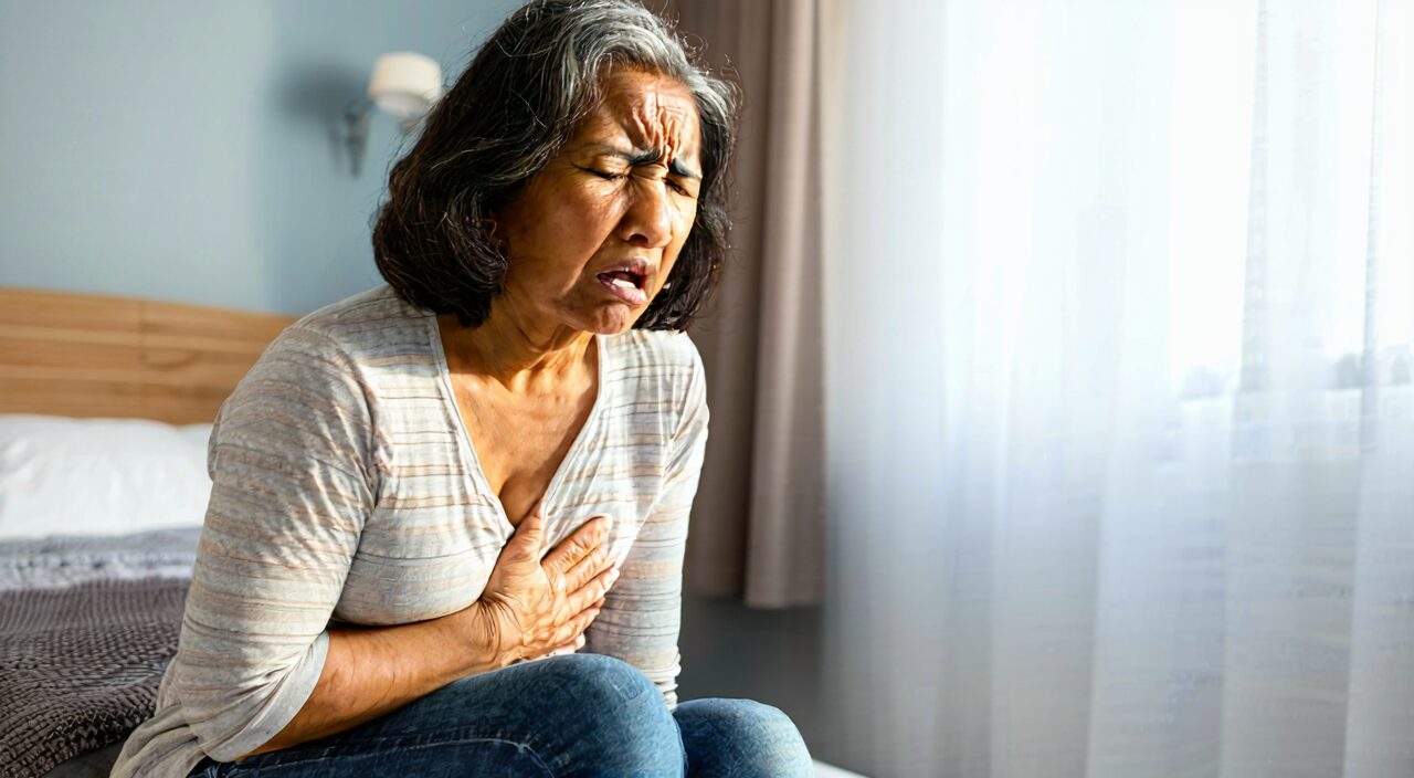 A woman experiencing discomfort due to rebellious stomach qi