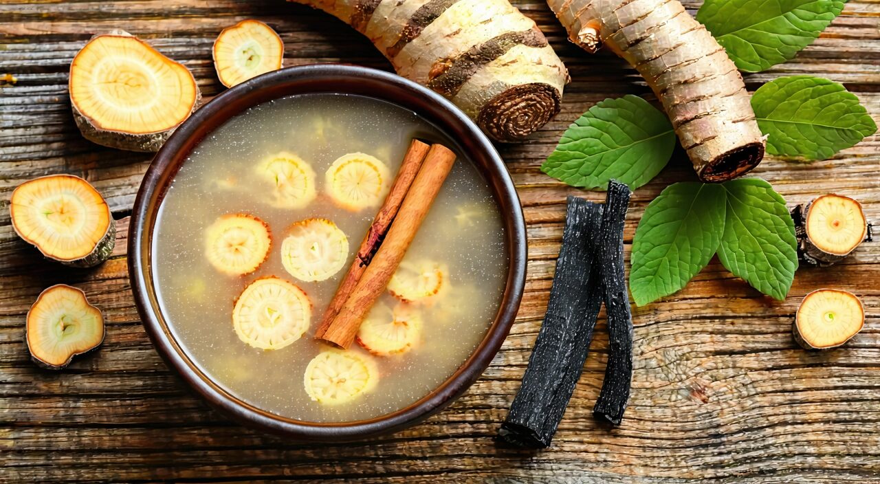 The four herbs in Ling Gui Zhu Gan Tang: Poria, Cinnamon Twig, Atractylodes, and Licorice