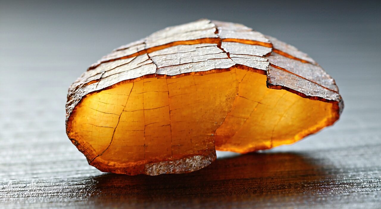 Close-up of longan aril slices, translucent yellowish-brown with visible longitudinal tear marks