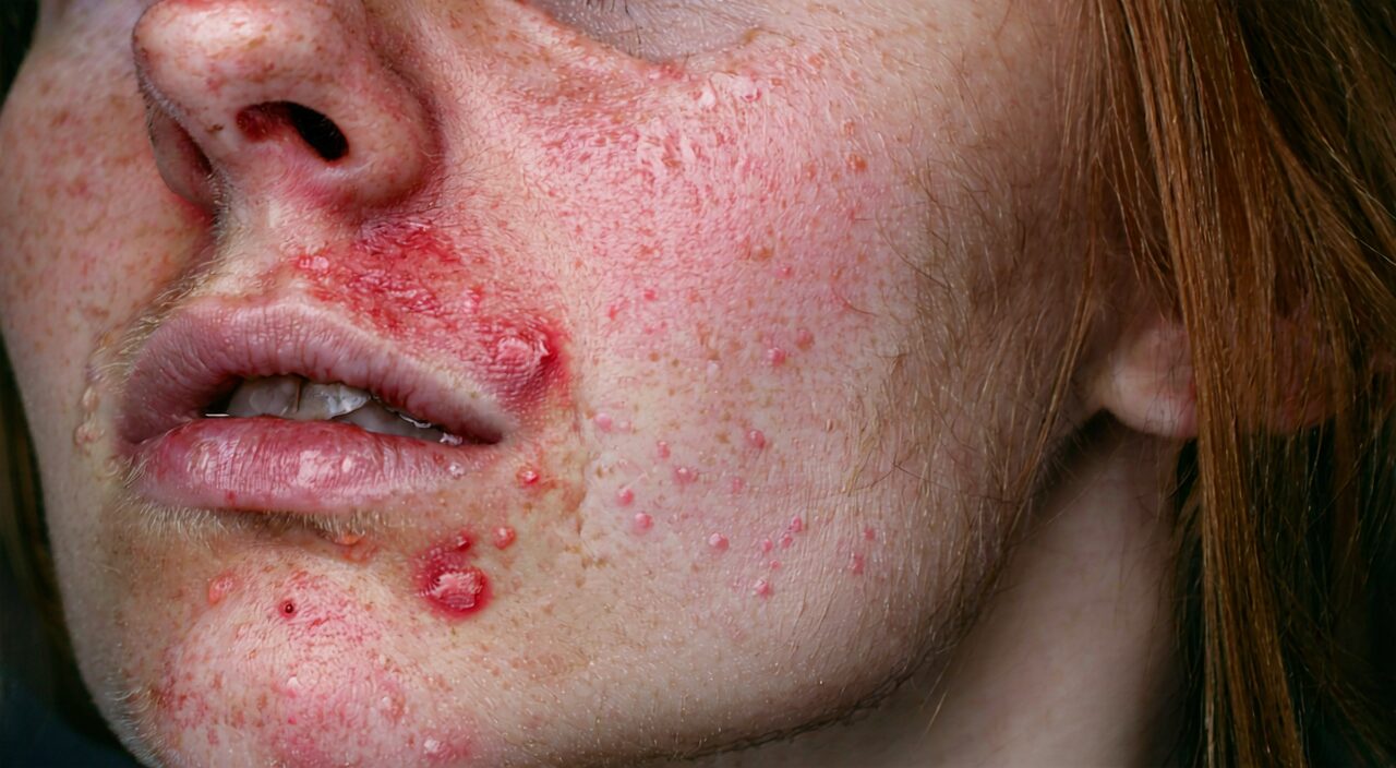 Illustration of the TCM concept of red, swollen, hot and painful head and face