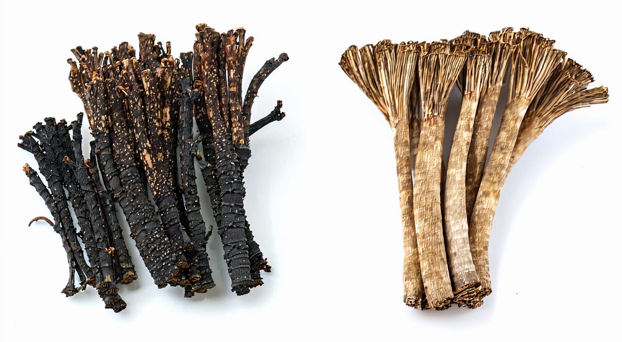 羌活与独活形态对比,左为羌活,右为独活