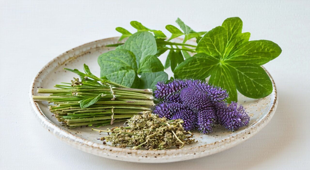 Display of commonly used herbal decoction pieces for Qiang Huo Sheng Shi Tang