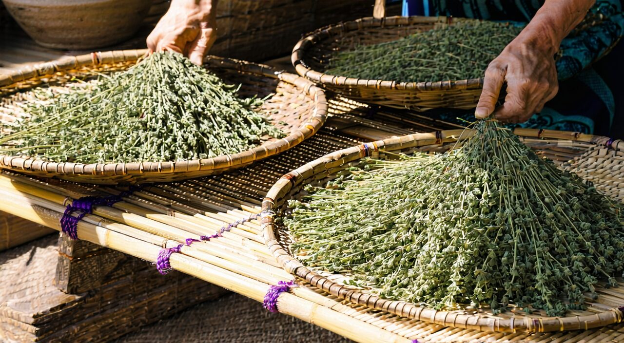 Harvesting and drying process of the aerial parts of Qing Hao