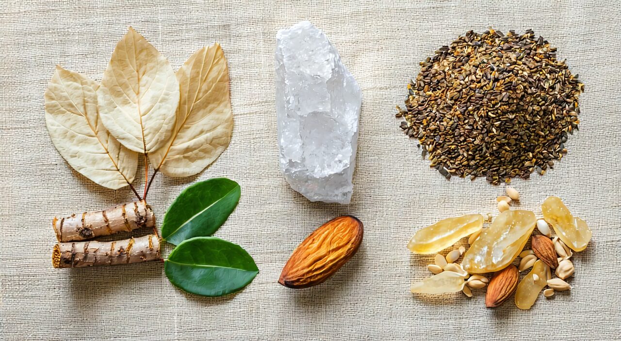 Common herbs in Qing Zao Jiu Fei Tang, including mulberry leaf, gypsum, ophiopogon, donkey-hide gelatin, etc.