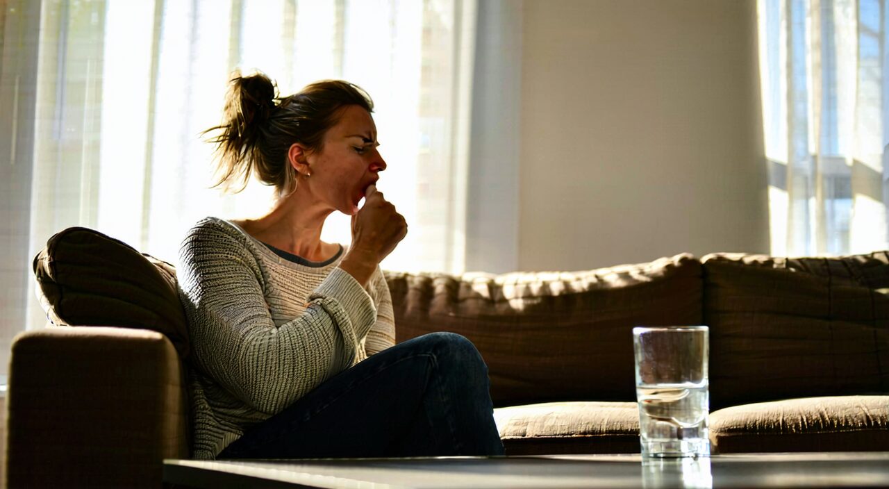 A woman with mild cough and dry throat, belonging to a possible wind-heat suitable direction