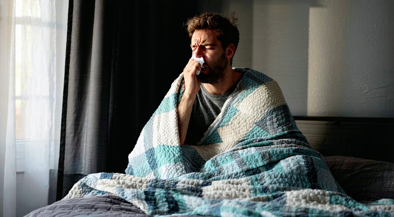 A man with chills and clear runny nose, indicating wind-cold cough, not suitable for Sang Ju Yin