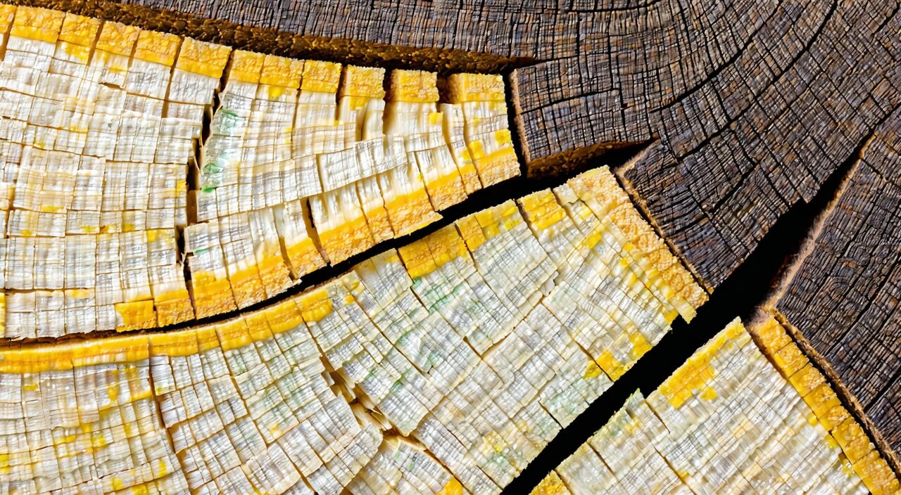 Close-up of a Sheng Ma rhizome cross-section showing fibrous texture and stem scars