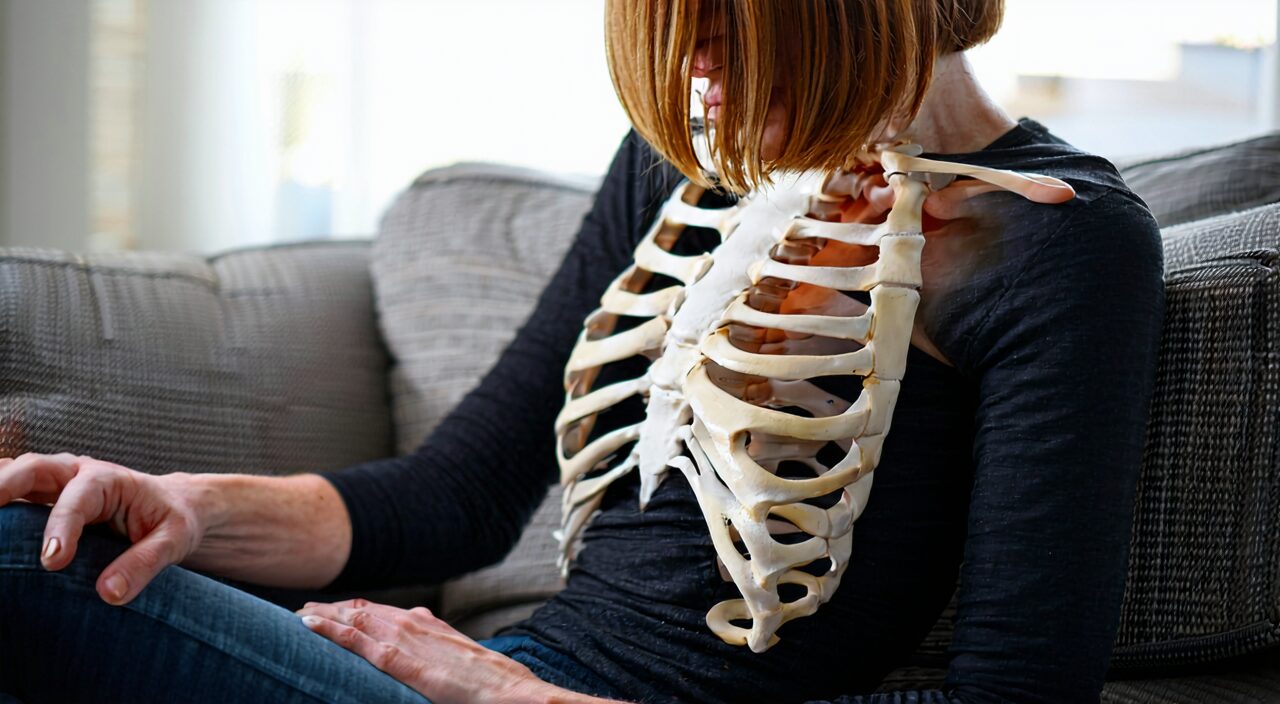 A person with chest and rib-side discomfort and cold hands and feet
