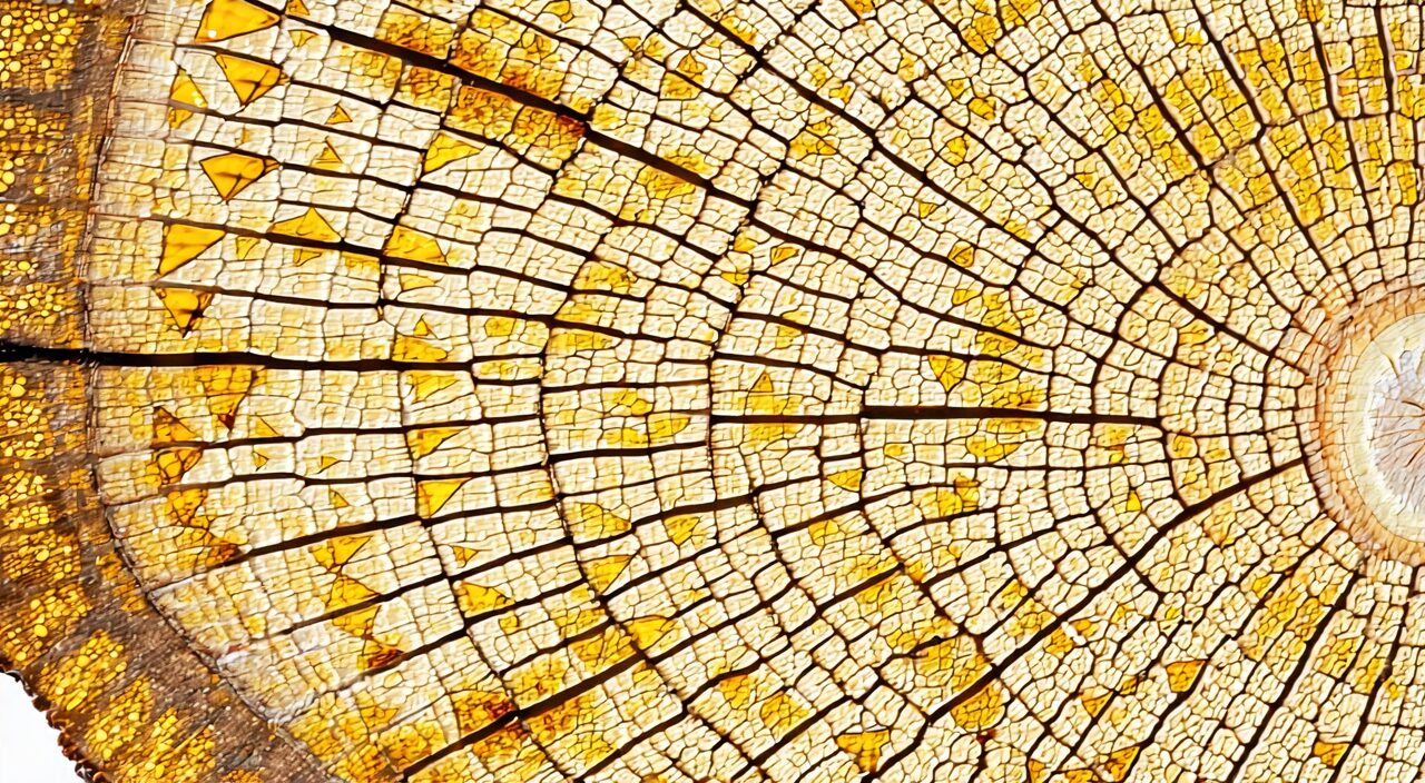 Close-up of Suo Yang herb cross-section showing yellow triangular vascular bundles