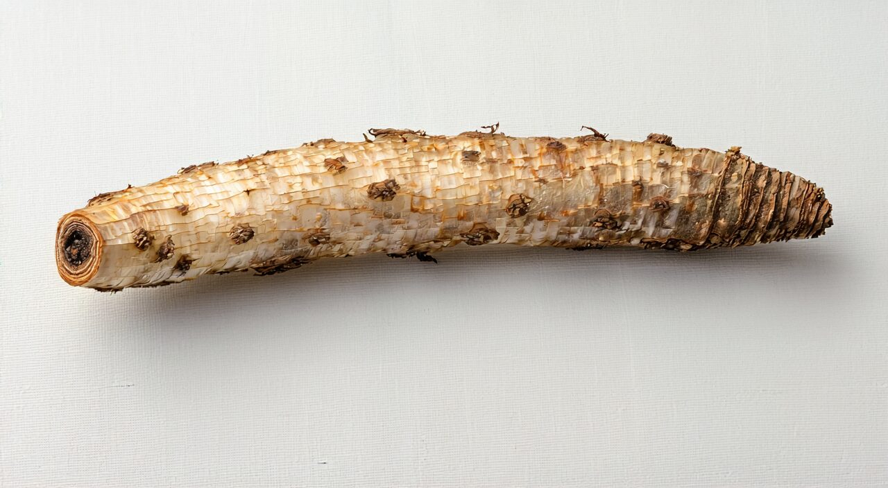 Close-up of Tian Dong tuberous root appearance and cross-section