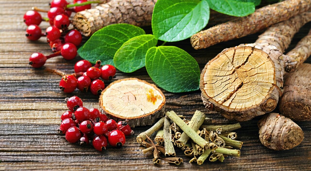 Display of the main constituent herbs of Tian Wang Bu Xin Dan