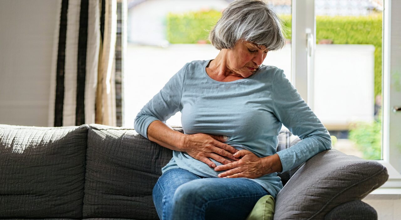 Illustration of abdominal discomfort under emotional influence