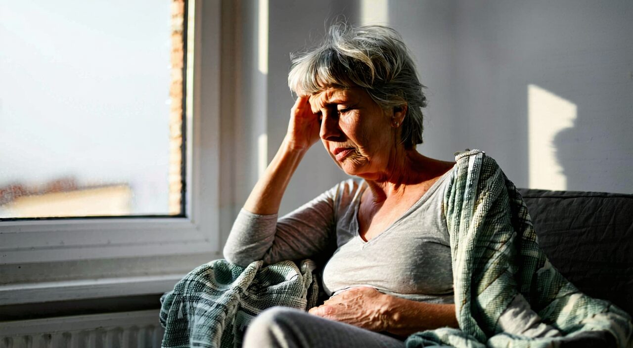 A woman showing signs of upper heat and lower cold, with bitter taste and irritability, while the abdomen fears cold
