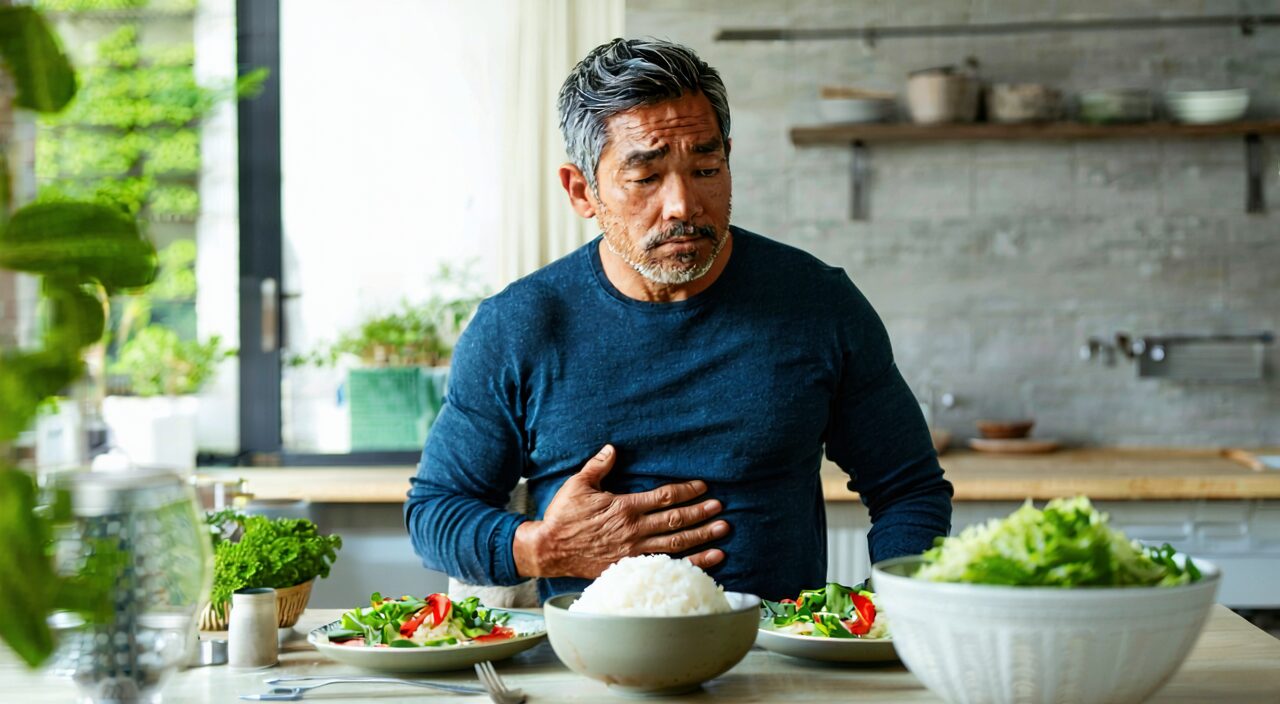 Man with post-meal stomach discomfort