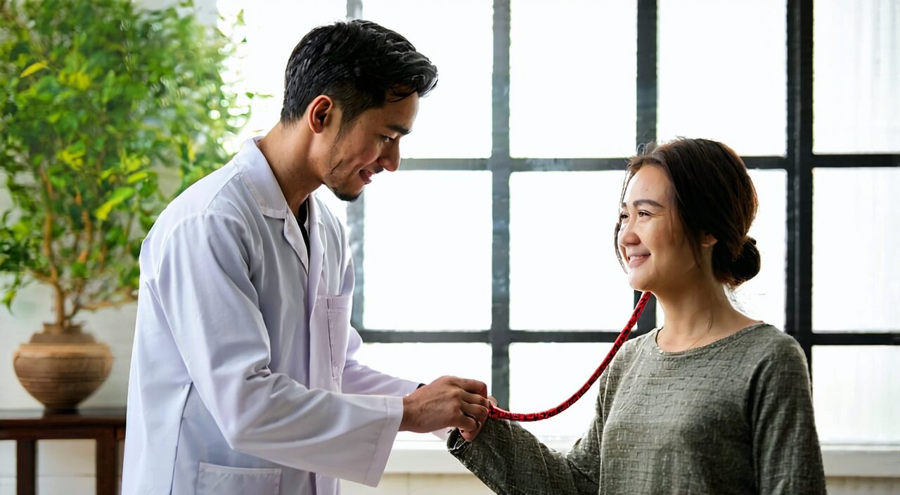 TCM practitioner taking a patient's pulse
