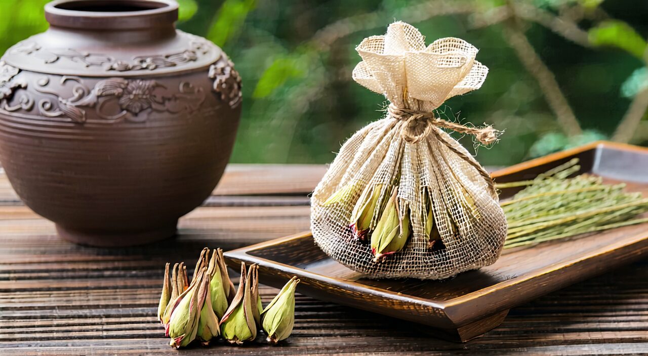 Gauze bag used for decocting Xin Yi wrapped