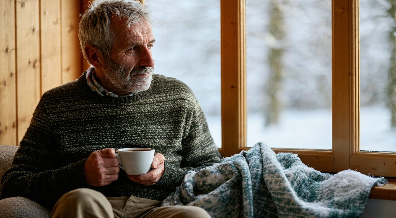 A middle-aged person feeling cold and experiencing soreness in the back and knees, a common manifestation of kidney yang deficiency