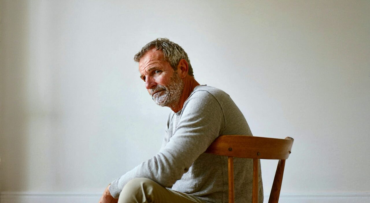 A middle-aged man with a pale complexion and fatigue, reflecting a qi deficiency tendency.
