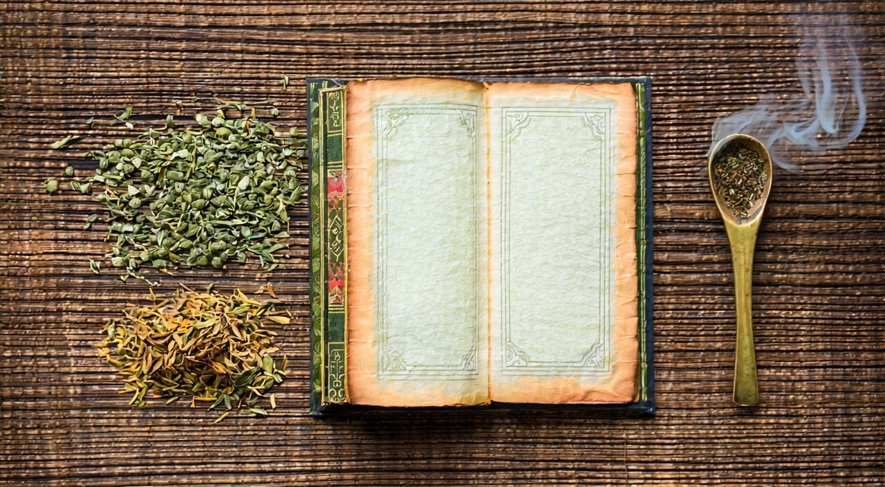 Traditional thread-bound book and dried herbs, presenting the literary source and formula background of Zhisou San