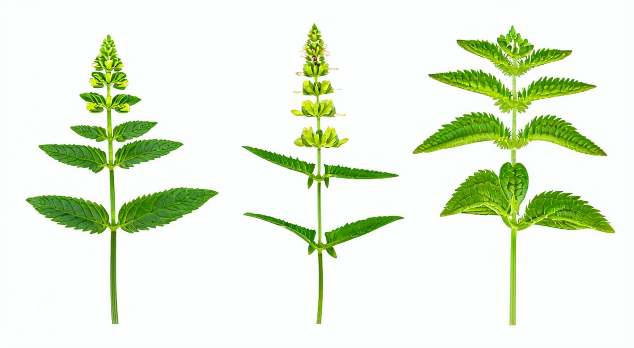 Comparison of fresh plants of Polygonum aviculare, Dianthus, and Plantain